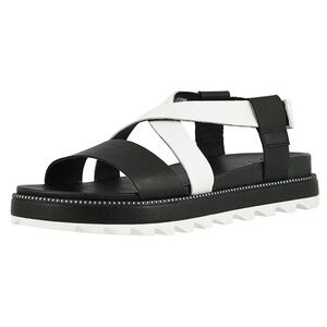 Sorel Roaming Leather Crisscross Strap Sandals In Sea Salt Black White, 9.5, NWT